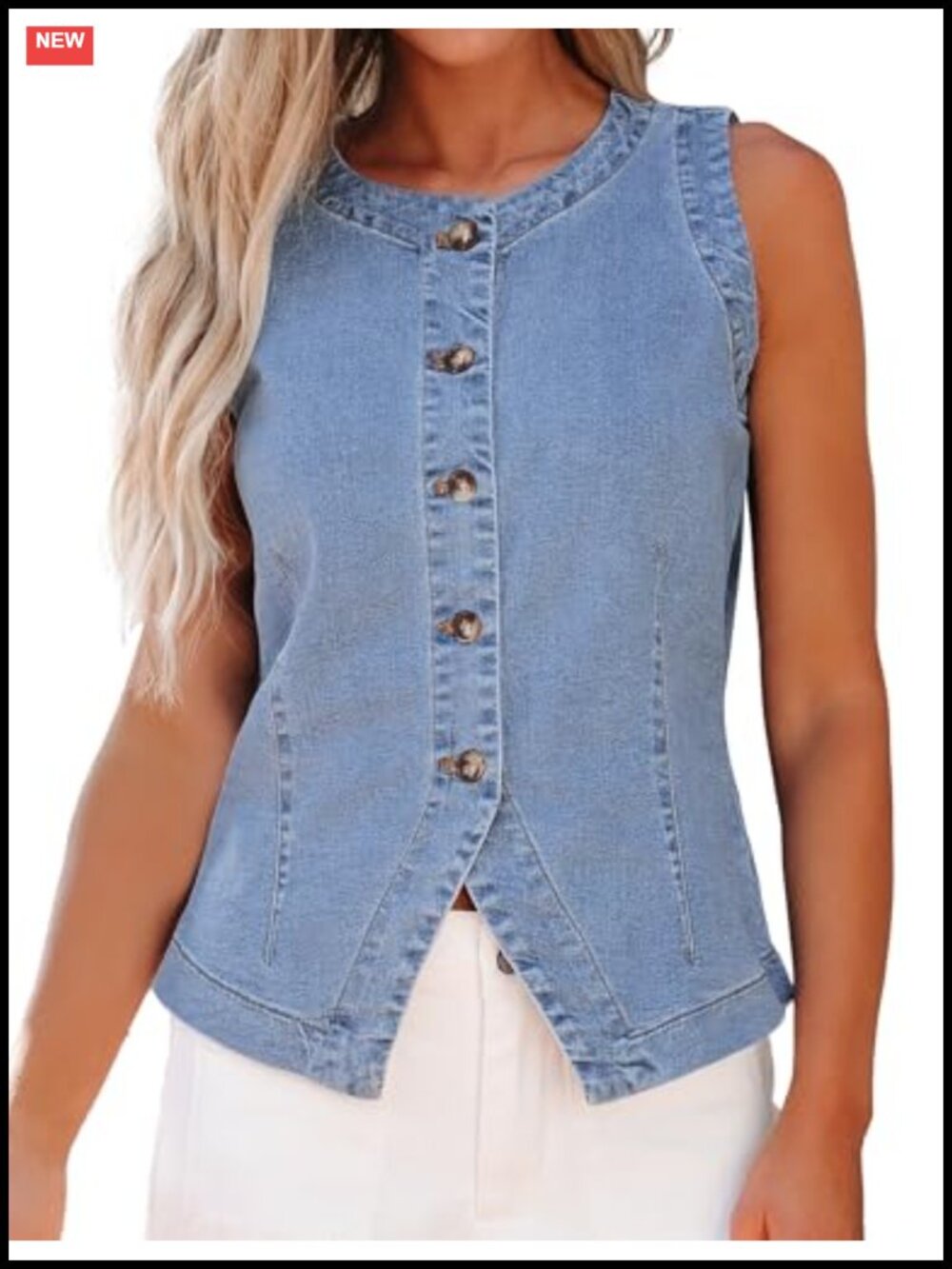 Denim Vest Women Sleeveless Stretchy Jean Vest Button Down Casual Western